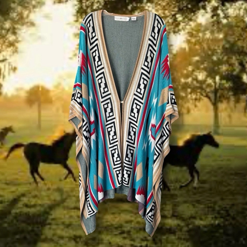 Western Boho Open Front Sweater Long Cardigan Poncho Cape